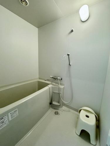 a bathroom with a shower with a toilet in it at Hotel K Yuzawa 越後湯澤溫泉旅館 in Yuzawa