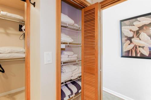 a walk in closet with a wooden door at 1722 Ridge in Kahana