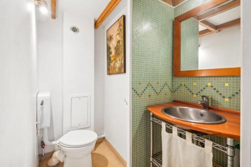 une salle de bain avec un lavabo et des toilettes dans l'établissement Loft de 80 m² avec jardin privatif, à Paris