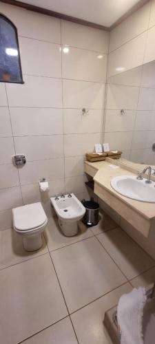 a bathroom with a toilet and a sink at El Pueblito Iguazú in Puerto Iguazú