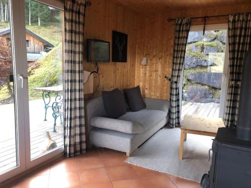 a living room with a couch and a television at Chalet im Wanderparadies in Annaberg im Lammertal