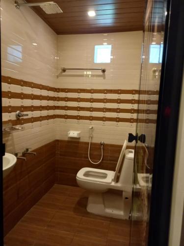 a bathroom with a toilet and a sink at Stains holidayhome & party floor, Cherai beach in Pallipuram