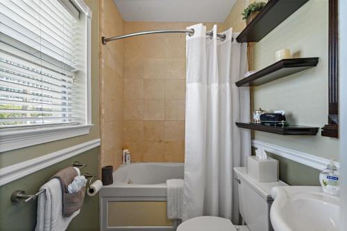 a bathroom with a tub and a toilet and a sink at Walk to Everything Downtown EAT - SHOP - PLAY in St. Petersburg
