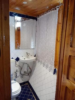 a bathroom with a white toilet and a sink at Nubian Sandal in Aswan