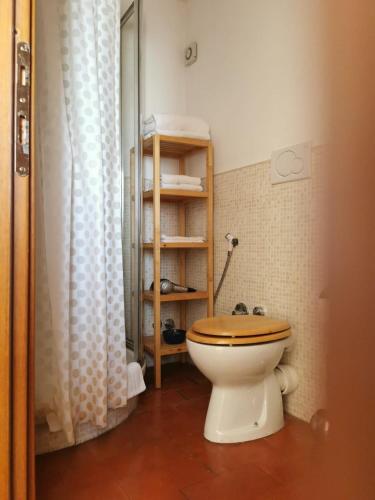 a bathroom with a toilet with a wooden seat at Villa Dei Romani - Country House in Guidonia