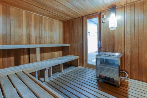 a inside of a sauna with a tv in it at Sugar Top 2105 in Sugar Mountain