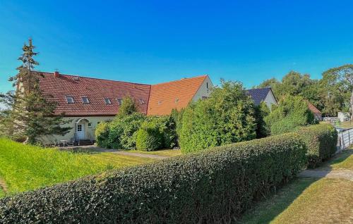 a house with a hedge in front of a house at Ferienwohnung Kemnitz in Neuendorf