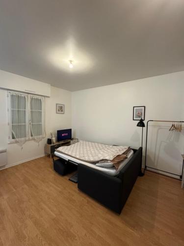 a bedroom with a bed in the middle of a room at Studio idéal Gare & Centre-Ville in Conflans-Sainte-Honorine