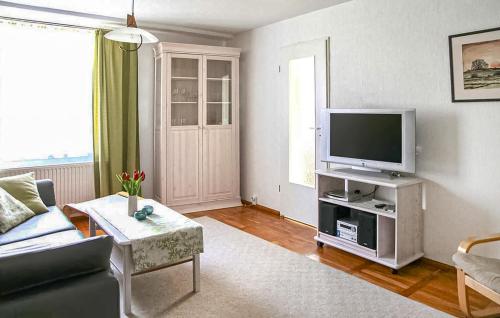 a living room with a couch and a tv at Ferienwohnung Klink in Klink