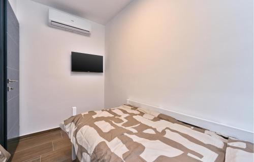 a bedroom with a bed and a tv on a wall at Stunning Home In Vinogradi Ludbreski in Vinogradi Ludbreški