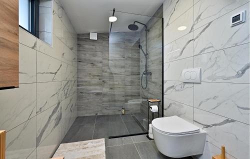a bathroom with a toilet and a shower at Stunning Home In Vinogradi Ludbreski in Vinogradi Ludbreški