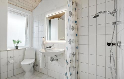 a bathroom with a sink and a toilet and a shower at 4 Bedroom Stunning Home In Hadsund in Hadsund