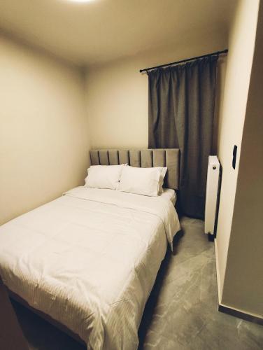 a bed in a small room with a window at Ghini Venes 2 Καλώς ήλθες in Tríkala