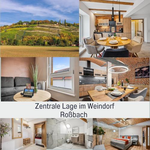a collage of photos of a living room and dining room at Apartmenthaus Schlag in Naumburg