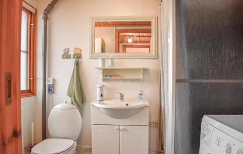 a small bathroom with a toilet and a sink at Lovely Home In Backaryd With Lake View in Backaryd