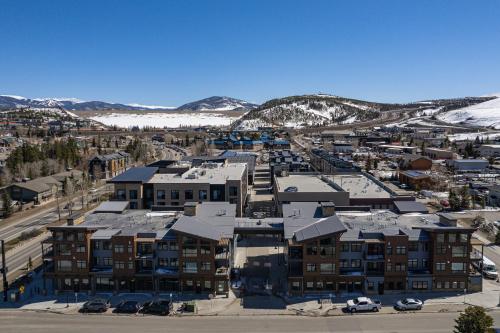 an aerial view of a city with buildings at Skywalk Flats Amphitheater Retreat: Downtown, Hot Tubs in Silverthorne