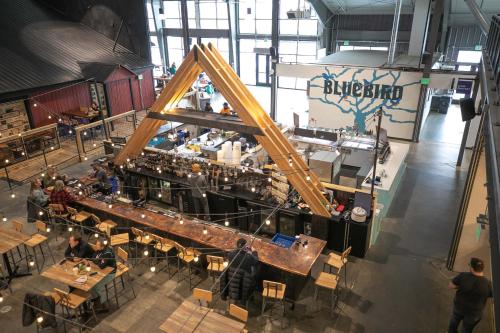 an overhead view of a bar in a restaurant at Skywalk Flats Amphitheater Retreat: Downtown, Hot Tubs in Silverthorne