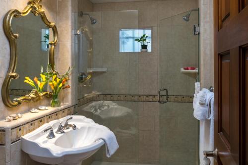 a bathroom with a sink and a shower at The Eagle Inn in Santa Barbara