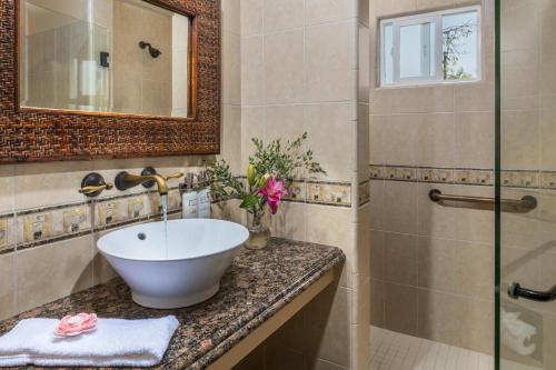 a bathroom with a sink and a shower at The Eagle Inn in Santa Barbara