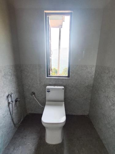 a bathroom with a toilet and a window at The Nature Free Moktan Homestay in Māngwa
