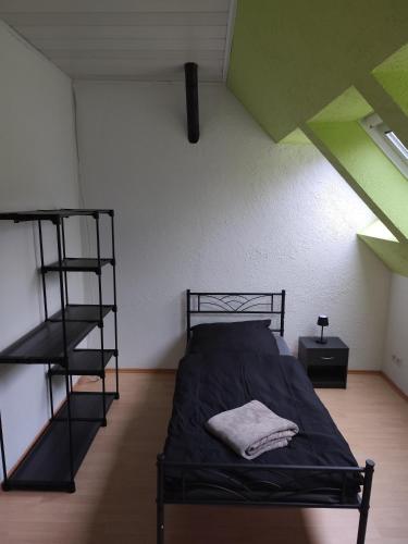 a bedroom with a bunk bed and a ladder at Ferienwohnung Höfen bei Uchte in Uchte