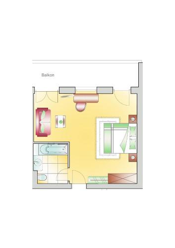a floor plan of a room with yellow at Hotel Lech & Residenz Chesa Rosa in Lech am Arlberg