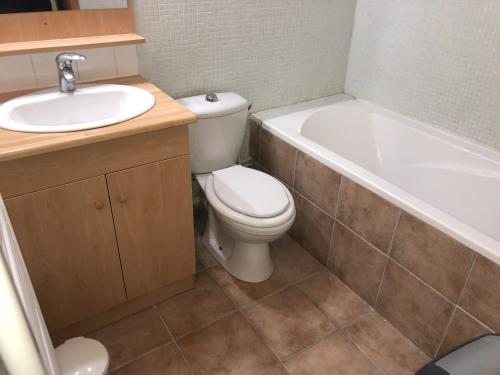 a bathroom with a toilet and a sink and a tub at Terrasses D 406 PARC NAT VANOISE appart 4 pers in Val Cenis