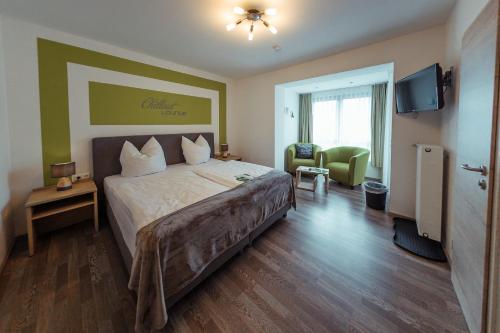 a hotel room with a bed and a television at Das Arni´s in Mehlmeisel
