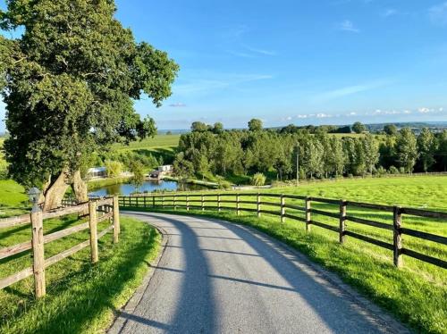 a road with a fence and a tree on a field at Chambre double Zen in Ferrières-la-Verrerie
