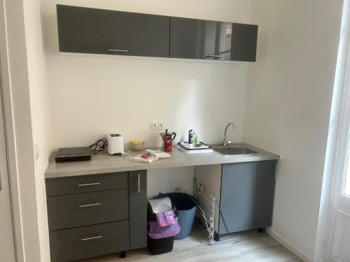 une cuisine avec un évier et un plan de travail dans l'établissement Au bord de l'eau, à Dieppe