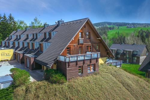 a large house on top of a hill at Horský Apartmán Říčky in Říčky