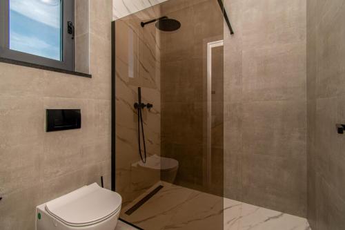 a bathroom with a toilet and a shower at Villa Bella near Rovinj and Pula in Bale