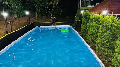 a person is playing in a swimming pool at night at Golden pearl private villa with pool in Vythiri