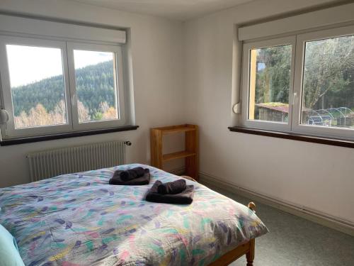 Ένα ή περισσότερα κρεβάτια σε δωμάτιο στο Auberge de l'étang du devin