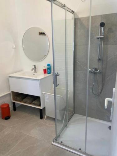 une salle de bain avec douche et lavabo dans l'établissement Chambre cosy et conviviale à Poitiers, à Poitiers
