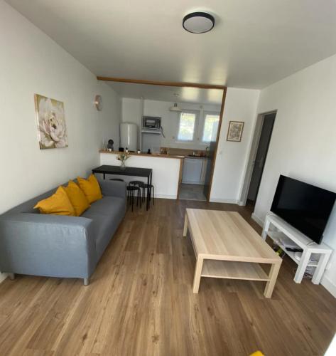 un salon avec un canapé et une table dans l'établissement Chambre cosy et conviviale à Poitiers, à Poitiers