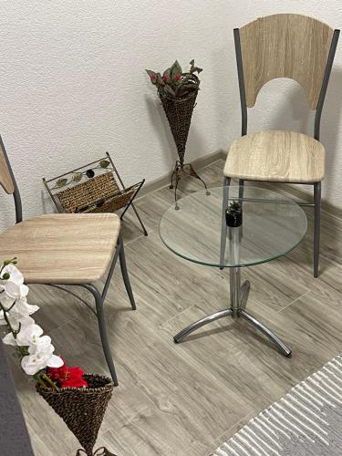 a room with two chairs and a glass table at Šumska vila Gašić in Kopaonik