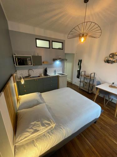 Cette chambre comprend un grand lit et une cuisine. dans l'établissement Opale 1, à Vichy