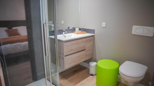 a bathroom with a shower and a sink and a toilet at KoonTy - Chambres et Appartements à Landerneau in Landerneau