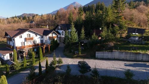 an aerial view of a house in the mountains at Alpina Panoramic in Moisei