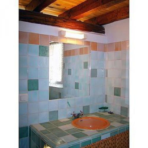 une salle de bain avec un lavabo et un miroir dans l'établissement Location avec piscine Roussillon LS2-91, à Roussillon