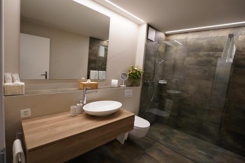 a bathroom with a sink and a shower at wolke 4 in Büren an der Aare
