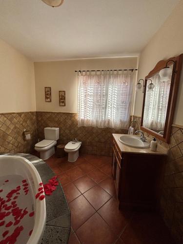 a bathroom with a tub and a toilet and a sink at Vv Las Vistas in Icod de los Vinos