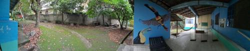 two pictures of a house and a yard with a building at Hostal Juan Lindo in San Pedro Sula