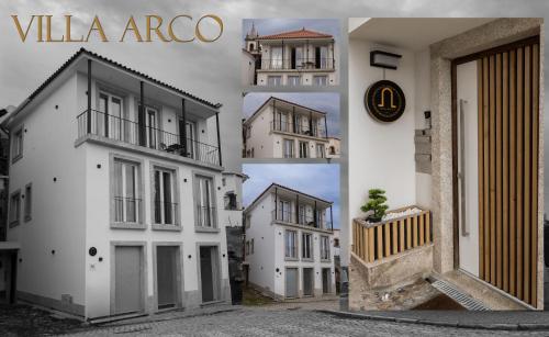 a group of three pictures of a building at Villa Arco in Vila Flor