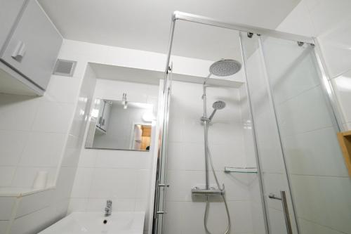 レ・メニュアールにあるWooden paradise / 6 personsのシャワーと洗面台付きのバスルーム