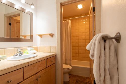 a bathroom with a sink and a toilet and a mirror at Sunburst Condo 2786 in Sun Valley