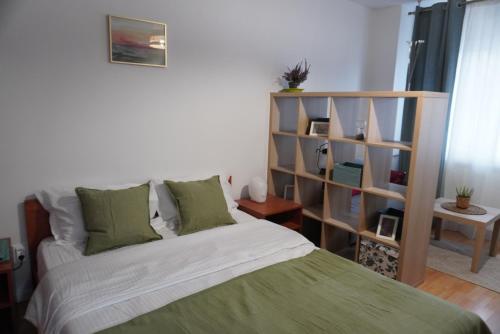 una camera da letto con un letto e una libreria di Gabry Elle's Cozy Place - Calea Moșilor a Bucarest