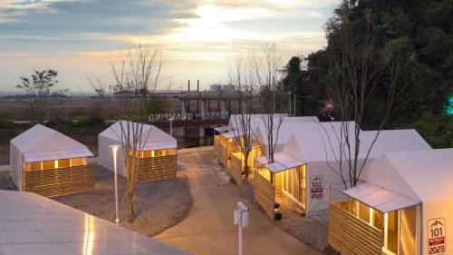 an overhead view of a group of small buildings at Hwaseong Refreshing Glamping&Caravan in Hwaseong