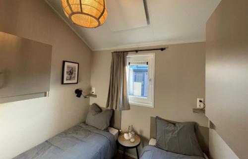 a bedroom with two beds and a window at Huisje in Dishoek in Koudekerke